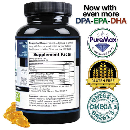 ecostream Naturals Wild Caught Omega 3 Fish Oil DPA-EPA-DHA Supplement 2,900 Milligrams - Now with Even More DPA-EPA-DHA