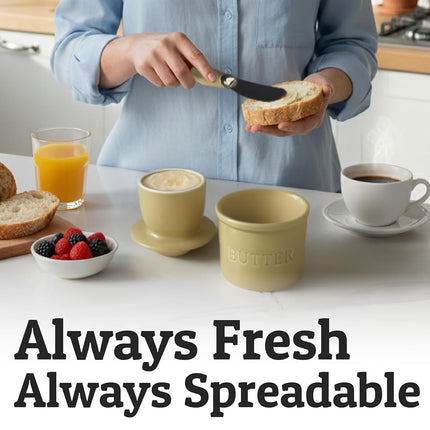 Priority Chef French Butter Crock for Counter with Water Line, On Demand Spreadable Butter, Ceramic Butter Keeper to Leave On Counter, French Butter Dish, Yellow [Khaki], Regular (GM-PC-Crock-KHK1)