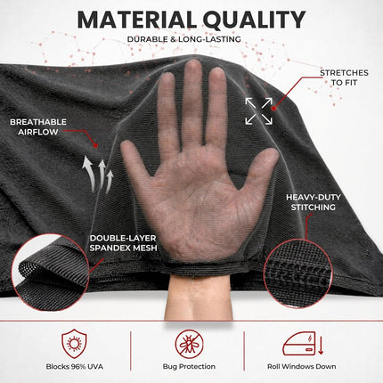 XL/Car Side Window Shades for SUV. 8 Sizes/2 Pack. Stretch-to-Fit Mesh for Rear Windows Up to H:20" x W:46". Sun, Heat & Bugs Protection, Blocks 96% UVA. Camping Windows Screens | Qualizzi®