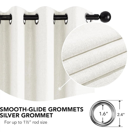 Deconovo 100% Blackout Curtains, Faux Linen Grommet Thermal Insulated Drapes, 42'' W x 96'' L, White, Set of 2, Room Darkening Noise Reducing Window Panels for Bedroom,Greyish White