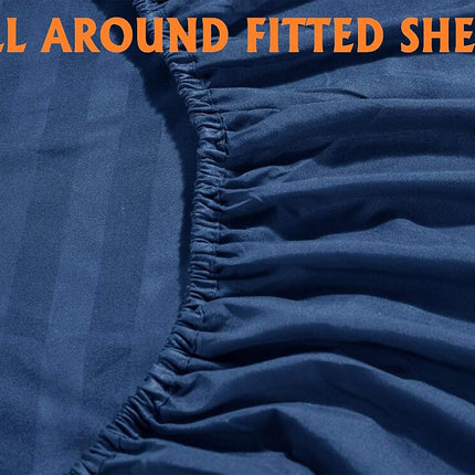 Elegant Comfort Softest and Coziest 4-Piece Sheet Set - 1500 Premium Hotel Quality Microfiber - Luxurious Wrinkle Resistant 4-Piece Damask Stripe Bed Sheet Set, Twin XL, Navy Blue