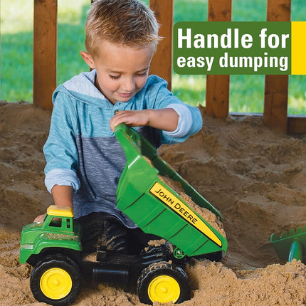 JOHN DEERE 46510 15" Big Scoop Dump Truck Sandbox Toy with Sand Tools, Green, Frustration Free Packaging