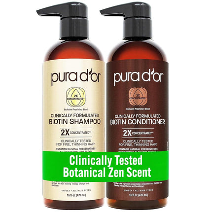 PURA D'OR Professional Grade Clinically Formulated Biotin Shampoo & Conditioner For Hair Thinning - 2X Concentrated DHT Blocker Thickening Products For Women & Men, Sulfate Free, 16oz x2