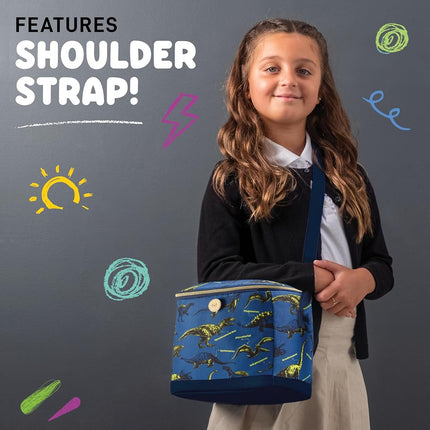 Fit & Fresh Insulated Lunch Box for Kids Boys & Girls, Lunch Bag for Kids with 2 Reusable Snack Bags, School Lunch Box, Cypress Dinosaur Navy