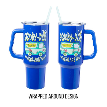 Silver Buffalo Scooby-Doo “Where are You!” Stainless Steel Tumbler with Handle Featuring The Mystery Machine, Fits in Standard Cup Holder, 40 Ounces