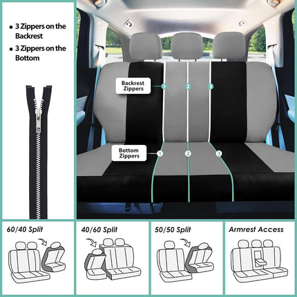 FH Group Fundas de asiento para coche gris-negro Ajuste universal Juego completo para la mayoría de coches, SUV y camiones (compatible con airbag lateral y asiento trasero divisible) FB030GRAYBLACK115-SEAT