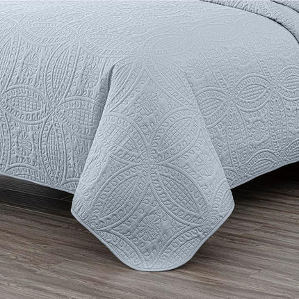 Chezmoi Collection Austin Queen Bedspread Set 3-Piece Pinsonic Quilted Oversized Bedspread Coverlet Set, Queen, Silver