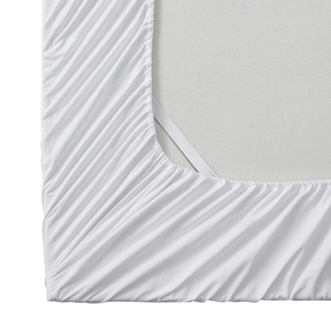 Flannel Fitted Sheet with Elastic & Corner Sheet Straps - Soft & Breathable Full Size, White