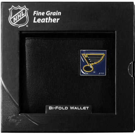 NHL St. Louis Blues Leather Bi-Fold Wallet Packaged in Gift Box, Black