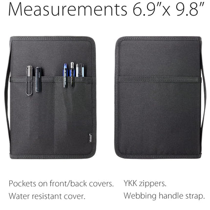 diodrio A5 Zipper Journal Notebook Cover with YKK Zipper for 5.5 x 8.25 Moleskine Cahier A5 LEUCHTTURM Planners Sketchbook, Pen Loop, Water Resistant, Refillable, Cover Pockets, Black