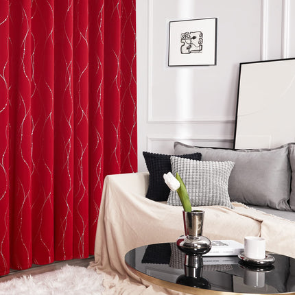 Deconovo Blackout Curtains - Silver Wave Dots Print, Thermal Insulated, Noise Reducing, Privacy Drapes for Bedroom & Living Room (52W x 84L Inch, Red/Silver, 2 Panels)
