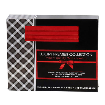 Parure de lit 4 pièces en microfibre élégante et confortable, respirante, douce, qualité hôtelière 1500 fils, bonnet profond et ajustement facile, très grand lit (California King), rouge