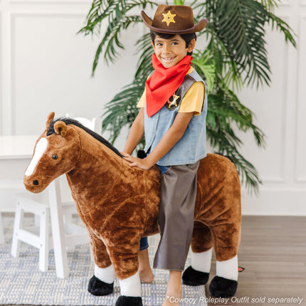 Melissa & Doug Set de disfraz de vaquero (5 piezas) - Incluye chaparreras de imitación de cuero - Disfraz de vaquero para juegos de rol con chaleco para niños y niñas