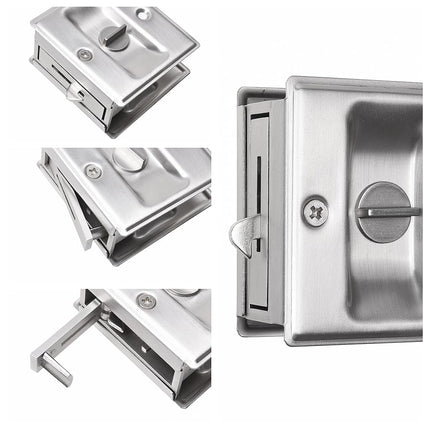 Eco-Fused Pocket Sliding Door Lock - Brushed Nickel Privacy Door Pull with Lock - Reversible - Compatible with Most Doors - Easy Grip - Doors with Thickness 1-3/8” (3.49 cm)