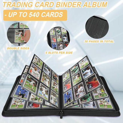 Foalgo 9 Pocket Trading Card Album Folder, Holds 540 Cards, Yellow, 7.5in x 9.8in
