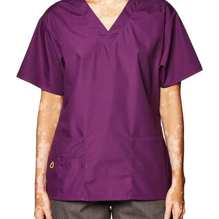 WonderWink 6016XEGP2XL Origins Women's Bravo Fit V-Neck Top, Eggplant, Extended - 2X Large