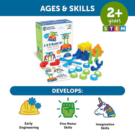 Learning Resources 1-2-3 Robot Factory, Fine Motor Toy, Robot Building Set, Ages 2+