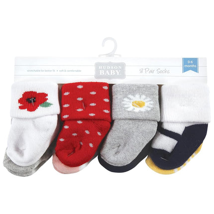 Hudson Baby Baby Girls' Cotton Rich Newborn and Terry Socks, Wildflower, 6-12 Months