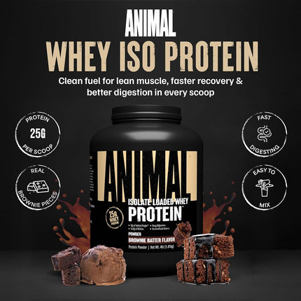Universal Nutrition Animal Whey Isolate Loaded Whey Protein Powder Supplement, Brownie Batter, 4 Pound