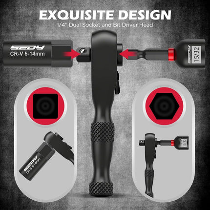 SEDY 41-Piece Metric & SAE 1/4" Magnetic Nut Driver Bit Set, CR-V Steel, 48mm & 150mm, Universal Socket, Ratchet Wrench, Quick-Change Bit Holder for Mechanics, Electricians, DIY