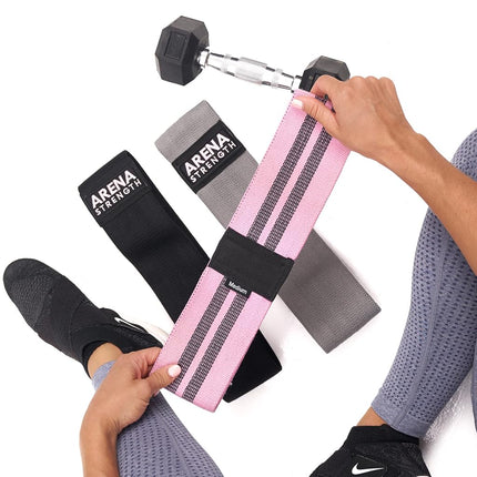 Arena Strength Fabric Booty Bands: Fabric Resistance Bands for Legs and Butt: 3 Pack Set. Perfect Workout Hip Band Resistance. Workout Program and Carry Case Included…