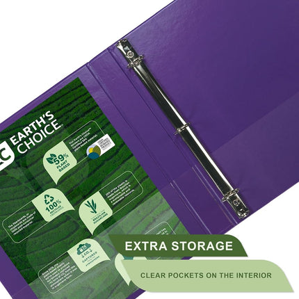 Samsill Plant Based Durable 1.5 Inch 3 Ring Binders, Made in The USA, Fashion Clear View Binders, Up to 25% Plant Based Plastic, Purple, 2 Pack (MP286508)
