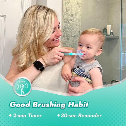 Papablic Toddler Sonic Electric Toothbrush Kids for Ages 1-3 Years, Baby Electric Toothbrush with Cute Dino Cover and Smart LED Timer, 4 Brush Heads (Jo)