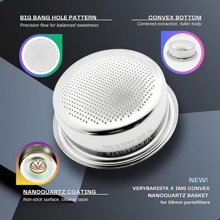 IMS Competition Convex Filter Basket. Nanotech. for 58mm Bottomless portafilters. Double Espresso 22g.