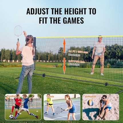 VEVOR Badminton Net, Height Adjustable Volleyball Net, 17ft Wide Foldable Pickleball Net, Portable Easy Setup Tennis Net Set with Poles, Stand and Carry Bag, for Kids Backyard Game Indoor Outdoor Use