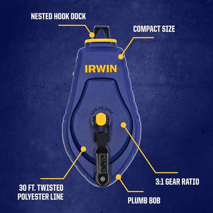IRWIN Tools STRAIT-LINE COMPACT Chalk Reel, with Blue Chalk, 30 ft. (IWHT48440BC)