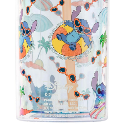 Silver Buffalo Disney Lilo and Stitch Beach Island Stitch in Floatie Swim Ring Plastic Glitter Cold Cup with Lid and Straw, 20 Ounces