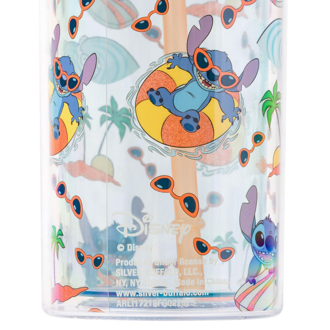 Silver Buffalo Disney Lilo and Stitch Beach Island Stitch in Floatie Swim Ring Plastic Glitter Cold Cup with Lid and Straw, 20 Ounces