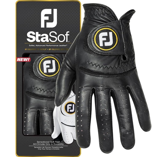 FootJoy Men's StaSof Golf Glove, Black, Large, Worn on Left Hand