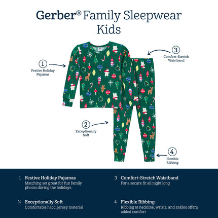 Gerber Baby Neutral Holiday Family Pajamas, Green, Large