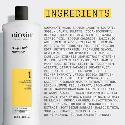 Nioxin System 1 Cleanser For Fine Natural Normal - Thin Looking Hair for Unisex, 33.8 oz, 1014 ml