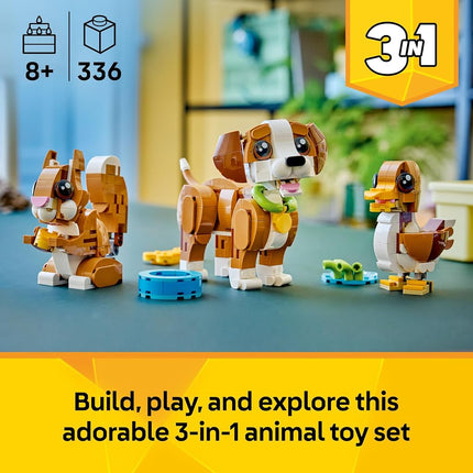LEGO® Creator 3 in 1 Cute Animals: Playful Puppy Dog 31382 Animal Figures - Building Set with 3 Build Options, Dog, Squirrel or Duck - Animal Toys for Kids Aged 8+ - Toy Idea for Girls and Boys