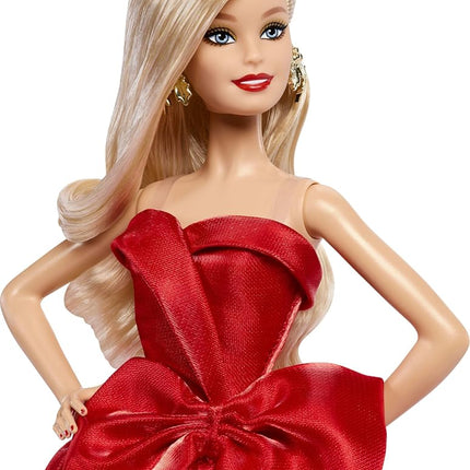 Barbie Signature Doll, 2026 Holiday Barbie Blonde Fashion Doll Wearing Red Gown with Bow, Seasonal Collector Doll in Displayable Packaging & Doll Stand
