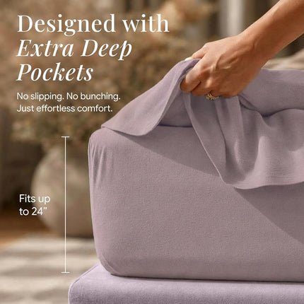 Tribeca Living Luxury Solid Flannel Deep Pocket Sheet Set, Queen, Lavender