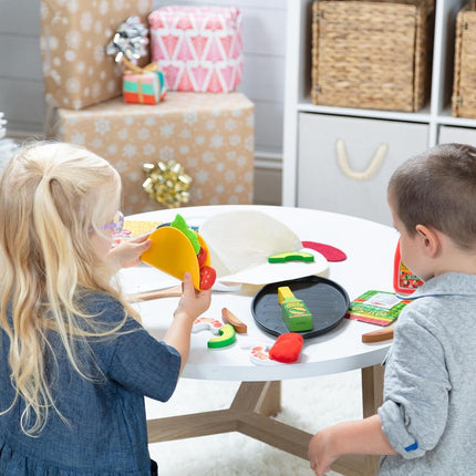Melissa & Doug Fill & Fold Taco & Tortilla Set, 43 Pieces � Sliceable Wooden Mexican Play Food, Skillet, and More - FSC CertifiedTaco Play Food Set, Pretend Kitchen Toy for Kids Ages 3+