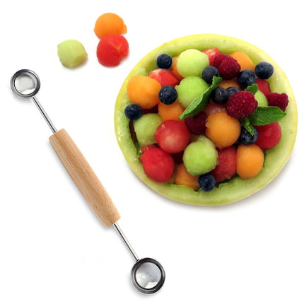 Norpro 5135 Double Melon Baller w/Wood Handle, Hardwood, Brown