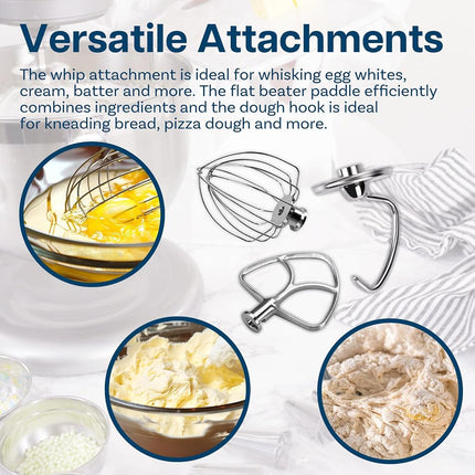Stainless Steel 3 Piece Kit Attachments for KitchenAid 4.5-5 Quart Tilt-Head Stand Mixers Artisan Series & Classic Series by MMOBIEL – K45 6-Wire Whip, Flat Beater and Dough Hook – Dishwasher Safe