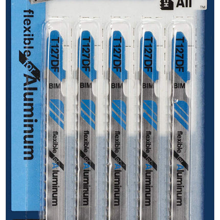 Bosch T127DF 5-Piece 4 in. 8 TPI Flexible for Aluminum T-Shank Jig Saw Blades, Silver