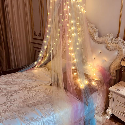 Mosquito Net Bed Canopy for Girls,Rainbow Canopy Bed Curtains Full Queen Size from Ceiling,Dome Mosquito Netting Bed Tent Twin Girls Princess Canopy King Bed Decor