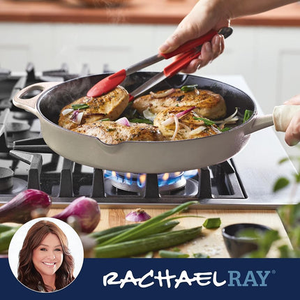 Sartén/olla de hierro fundido Rachael Ray Nitro con asa de apoyo y boquillas, 12 pulgadas, Almendra