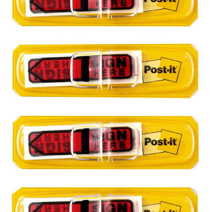 Post-it Message Flags, "Sign Here", 20/Dispenser, 4 Dispensers/Pack, 0.47 in Wide, Red (684-RDSH)