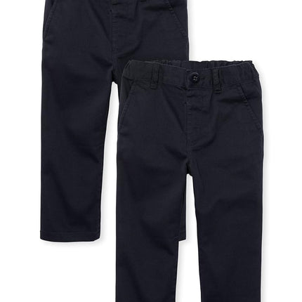 The Children's Place Pantalones chinos ajustados tipo uniforme para bebé, azul marino, paquete de 2, 9-12 meses