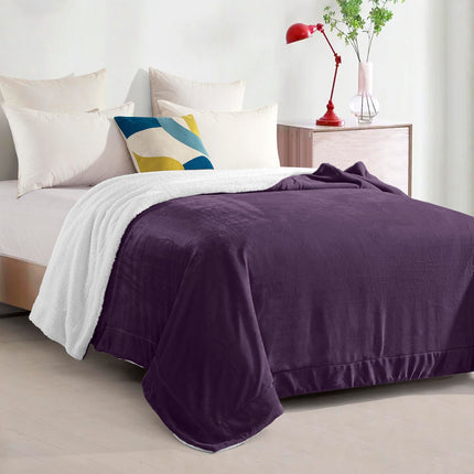 Elegant Comfort Ultra Soft Reversible Flannel Sherpa Blanket - Cozy Silky Fleece Throw for Couch, Bed - Plush Fuzzy Warm Winter Blanket for Gift, Twin XL, Purple