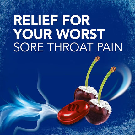 Vicks VapoCool Pastillas para dolor de garganta severo medicadas, Mentol de máxima potencia, Alivia el dolor de garganta, Sabor cereza, 45 unidades