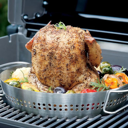Weber Stainless Steel Poultry Roaster for Gourmet BBQ System - Juicy Grilling of Chicken and Turkey, Dishwasher Safe – Silver (8838)
