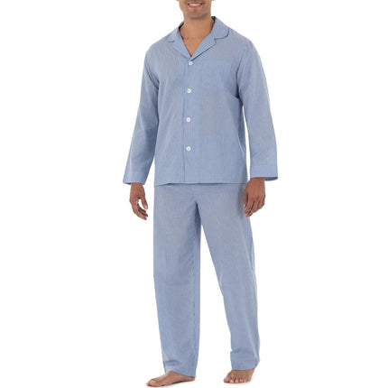 Fruit of the Loom Men's Long Sleeve Broadcloth Pyjama Set, Blue Stripe, 5X